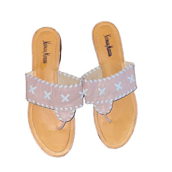 Neiman Marcus Pink Leather Thong Sandals Size 11 - Picture 1 of 6